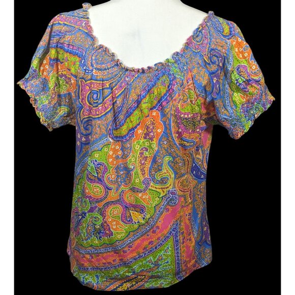 Vintage Y2K Lauren Ralph Lauren Rainbow Paisley Peasant Top - Picture 2 of 5